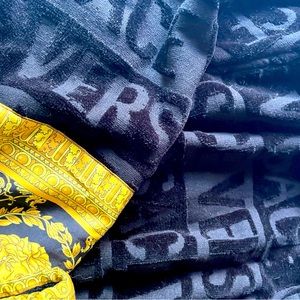 Long Versace robe with Versace logo and traditional rich Versace meander.